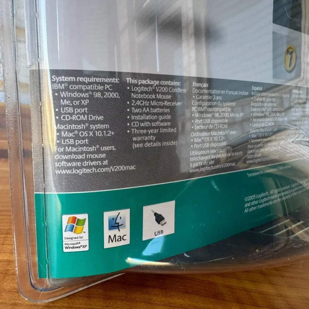Vintage 2005 Logitech V200 USB Cordless Notebook Mouse Sealed
